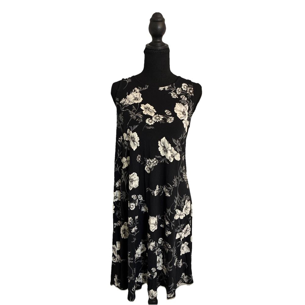 NWT OLD NAVY WOMENS SZ M COTTAGE CORE BLACK WHITE FLORAL TANK DRESS